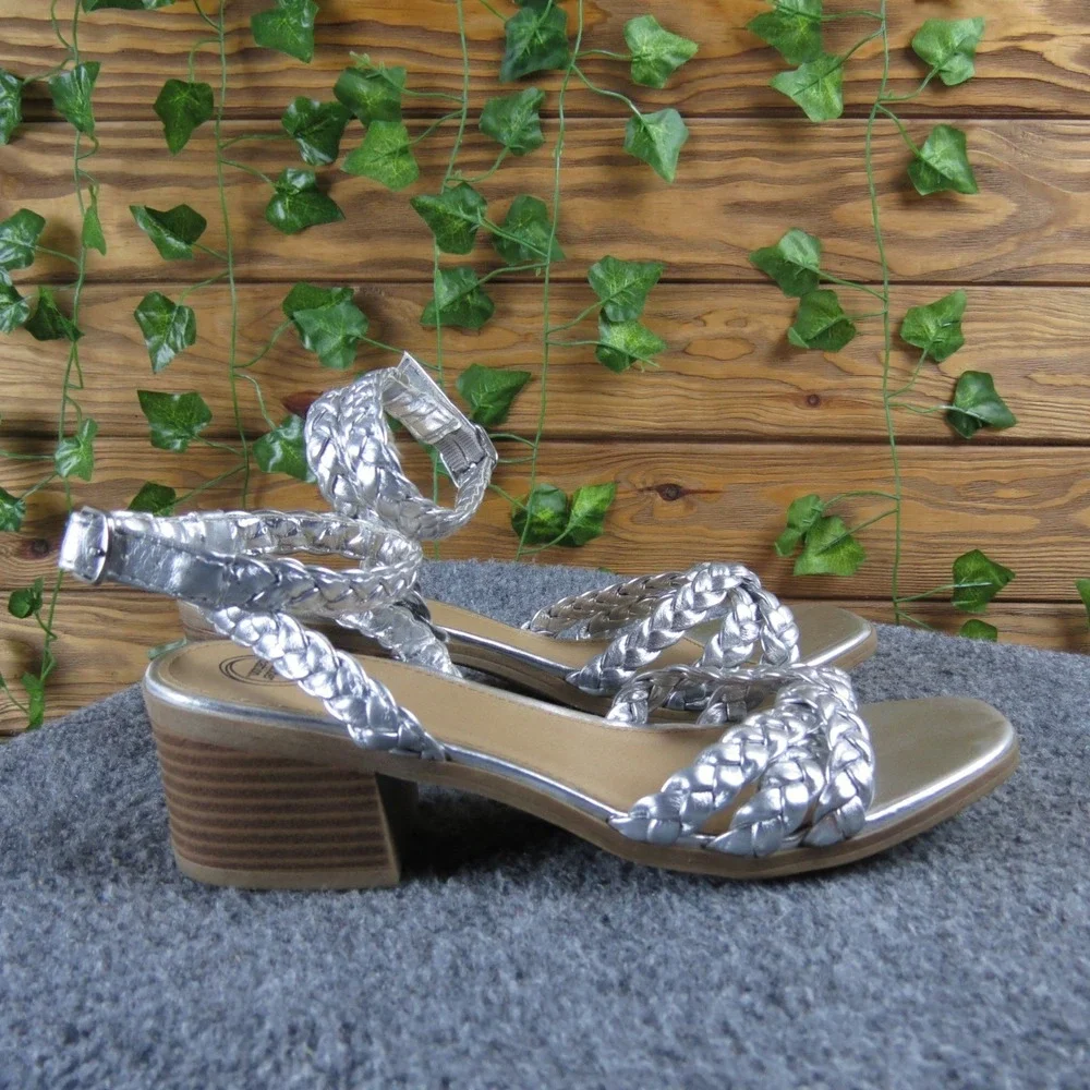 Wonder Nation Girls‎ Silver Braid Sandal Block Heel Synthetic Size 4 Chic Dressy